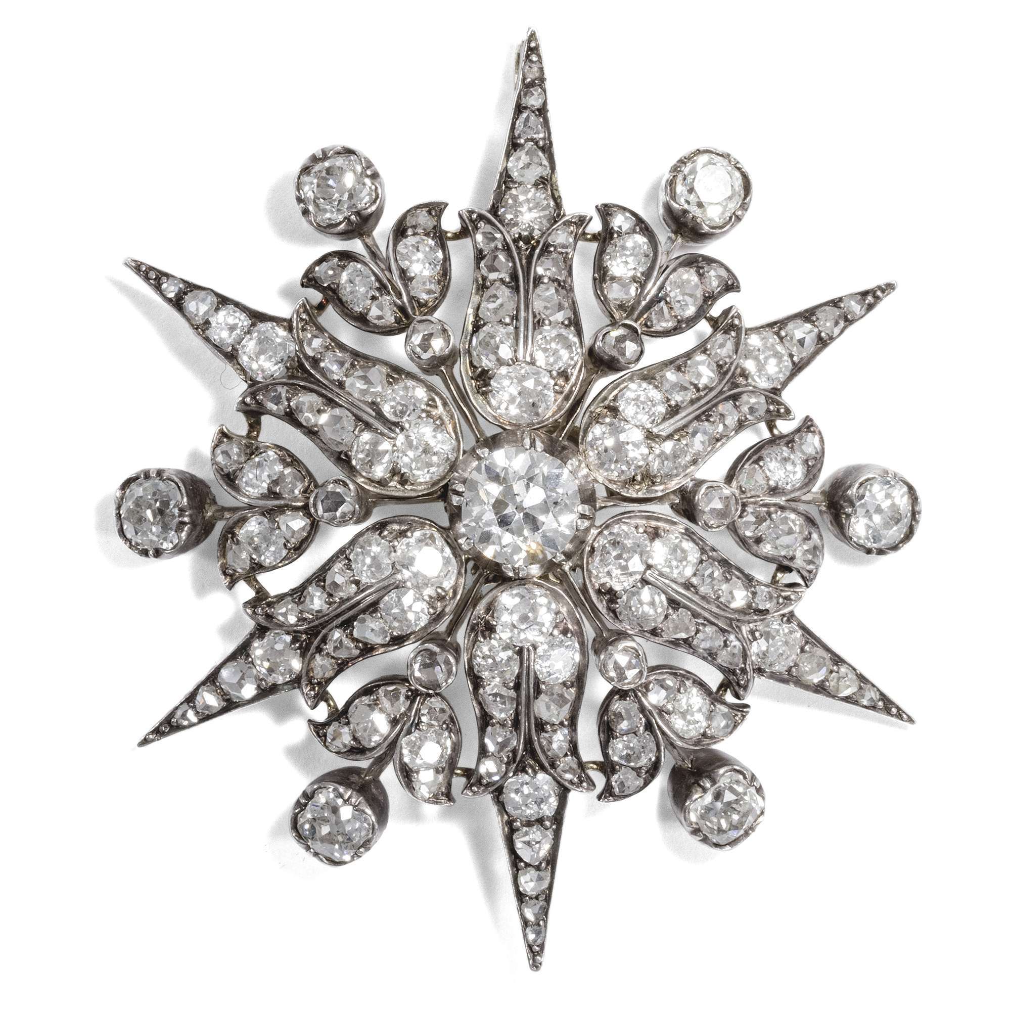 612142-hofer-antikschmuck-Antiker-10-82-ct-Diamant-Stern-in-Gold-und-Silber-als-Brosche-und-Anhaenger-um-1890-Ein-Stern-am-Firmament