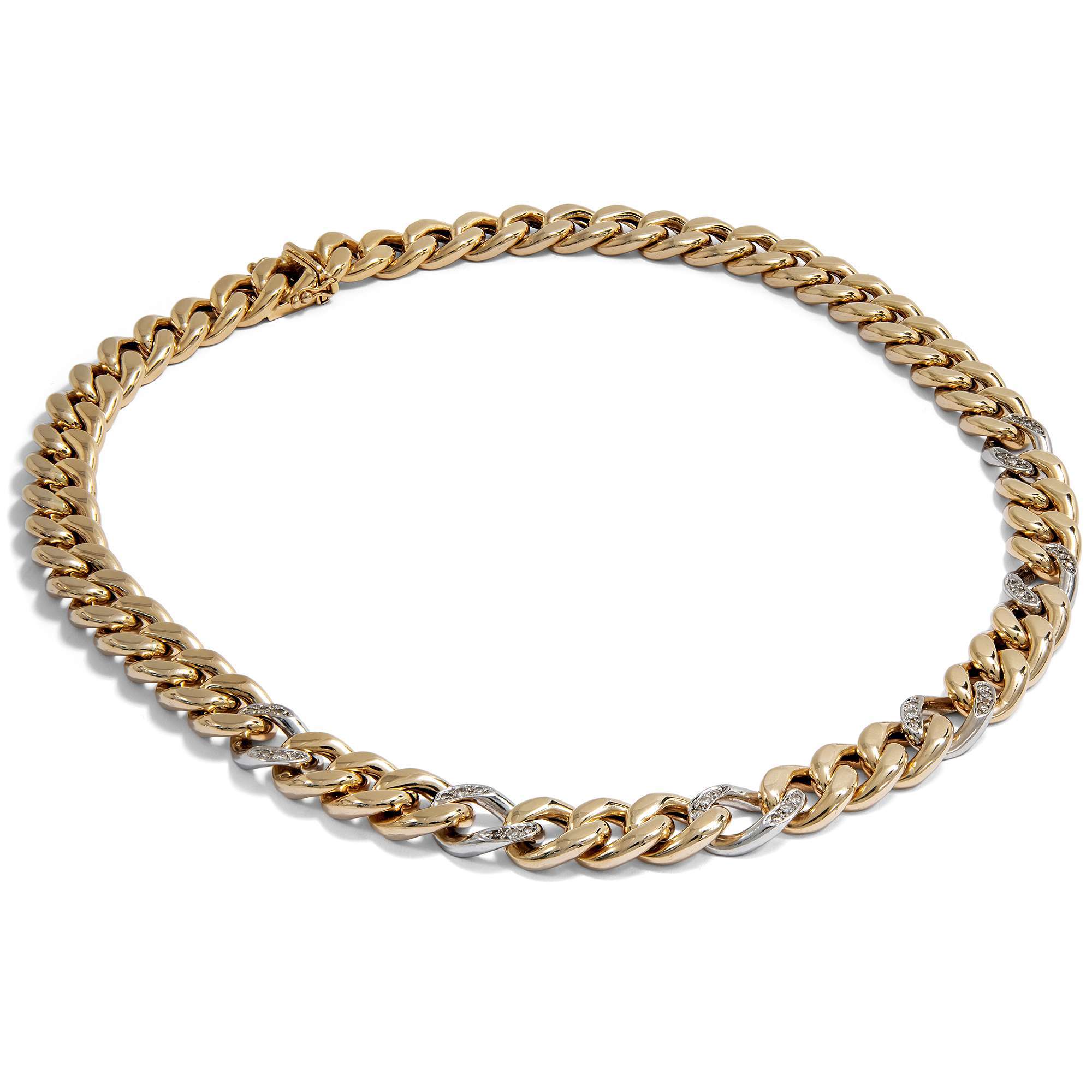 623826-hofer-antikschmuck-Breite-Panzerkette-aus-Gelb-und-Weissgold-mit-Diamanten-Deutschland-um-1965-Sonnenlicht-und-Sternenglanz