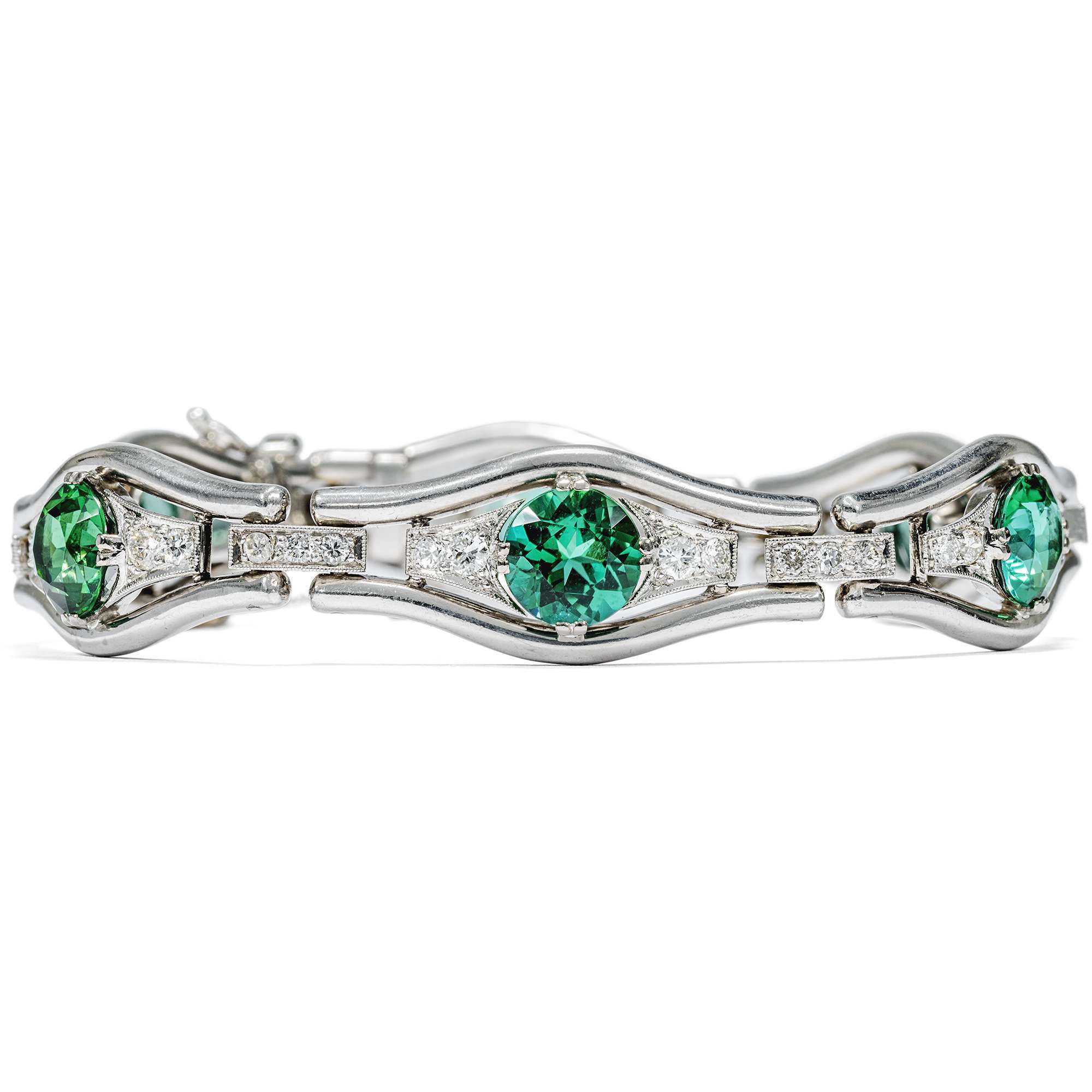 624762-hofer-antikschmuck-Elegantes-Armband-mit-gruenen-Turmalinen-und-Diamanten-in-Weissgold-um-1950-Es-gruent-so-gruen_1