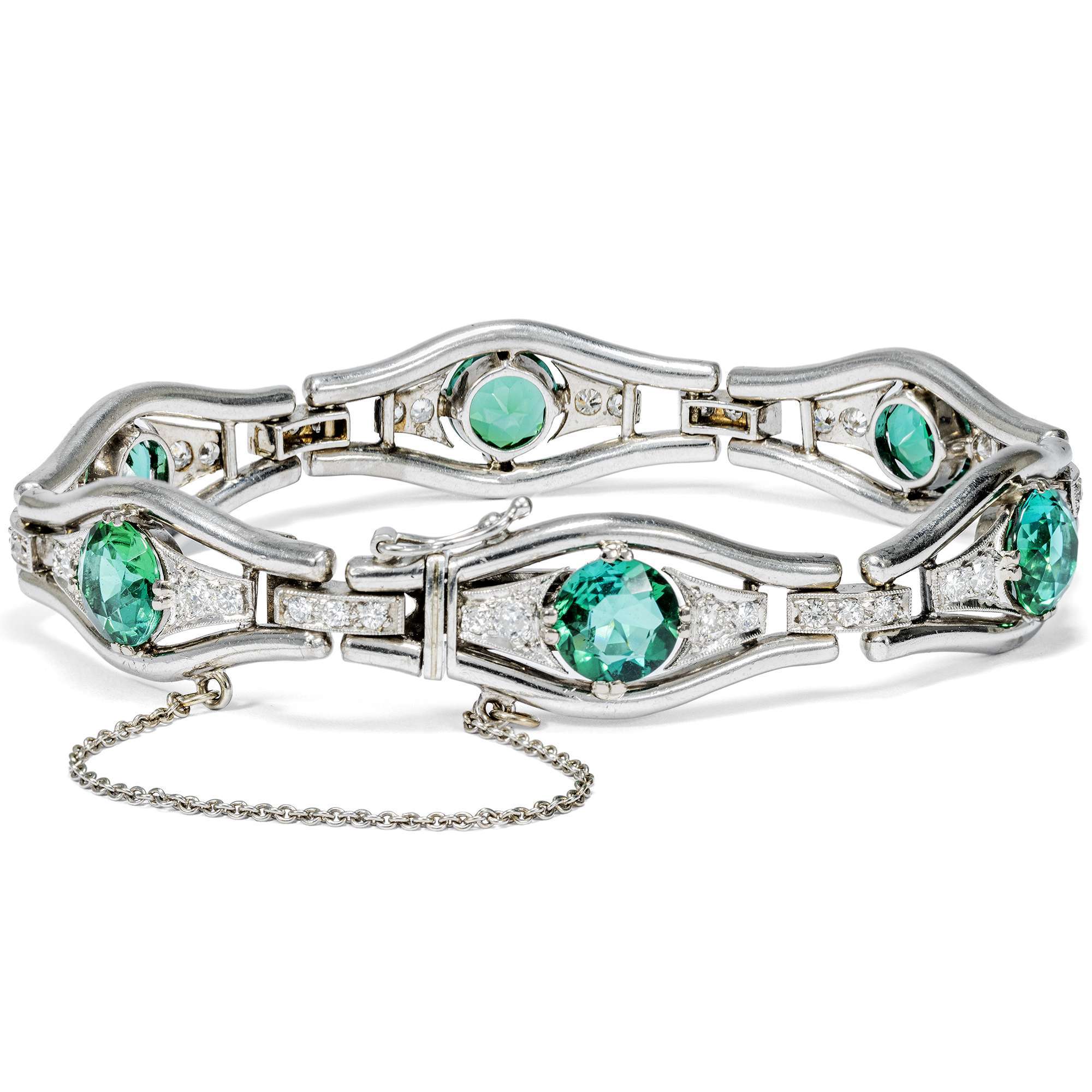 624762-hofer-antikschmuck-Elegantes-Armband-mit-gruenen-Turmalinen-und-Diamanten-in-Weissgold-um-1950-Es-gruent-so-gruen_2
