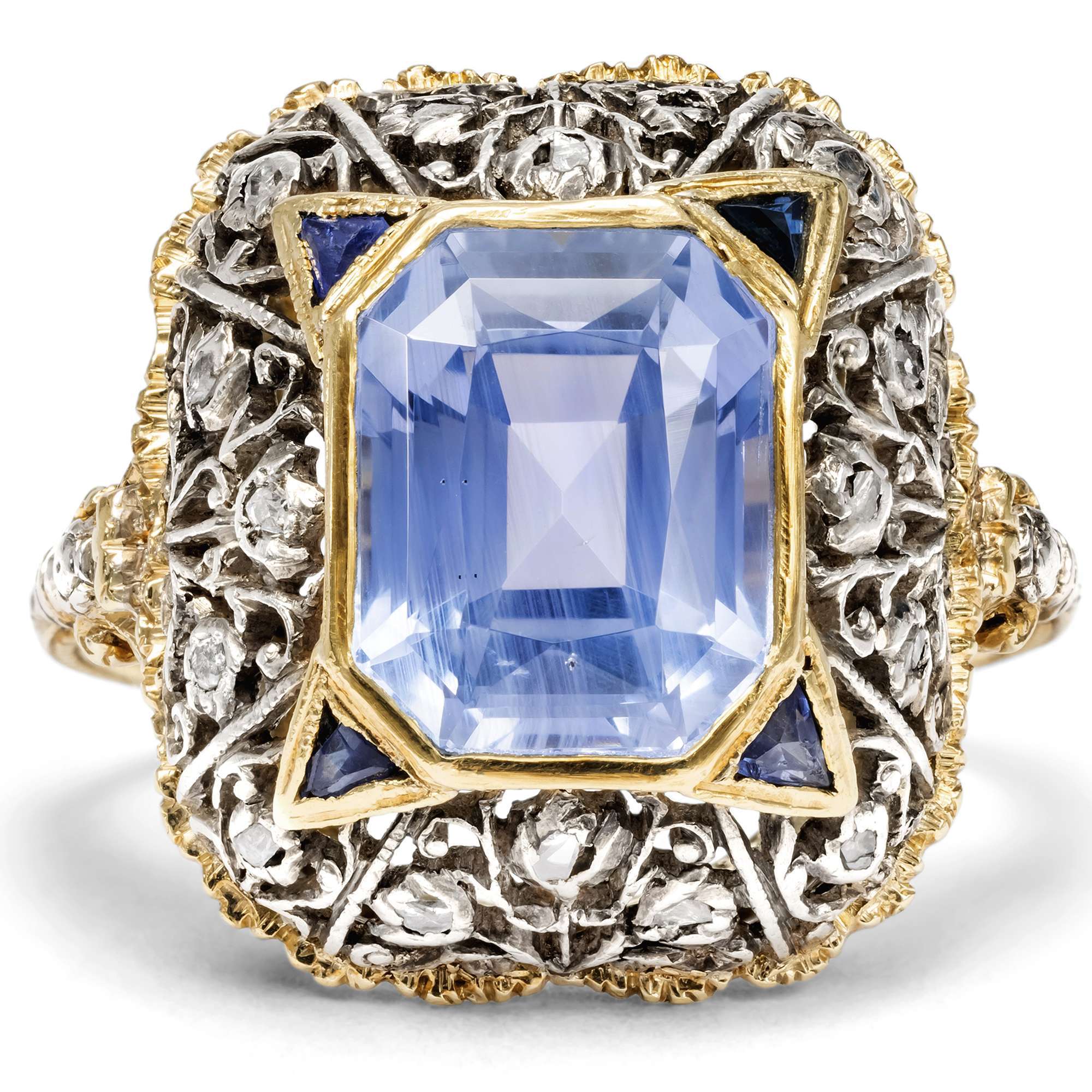 625085-hofer-antikschmuck-Wunderschoener-Ring-mit-unbehandeltem-Saphir-in-Silber-und-Gold-1930er-Jahre-Ein-verwunschener-Garten_2