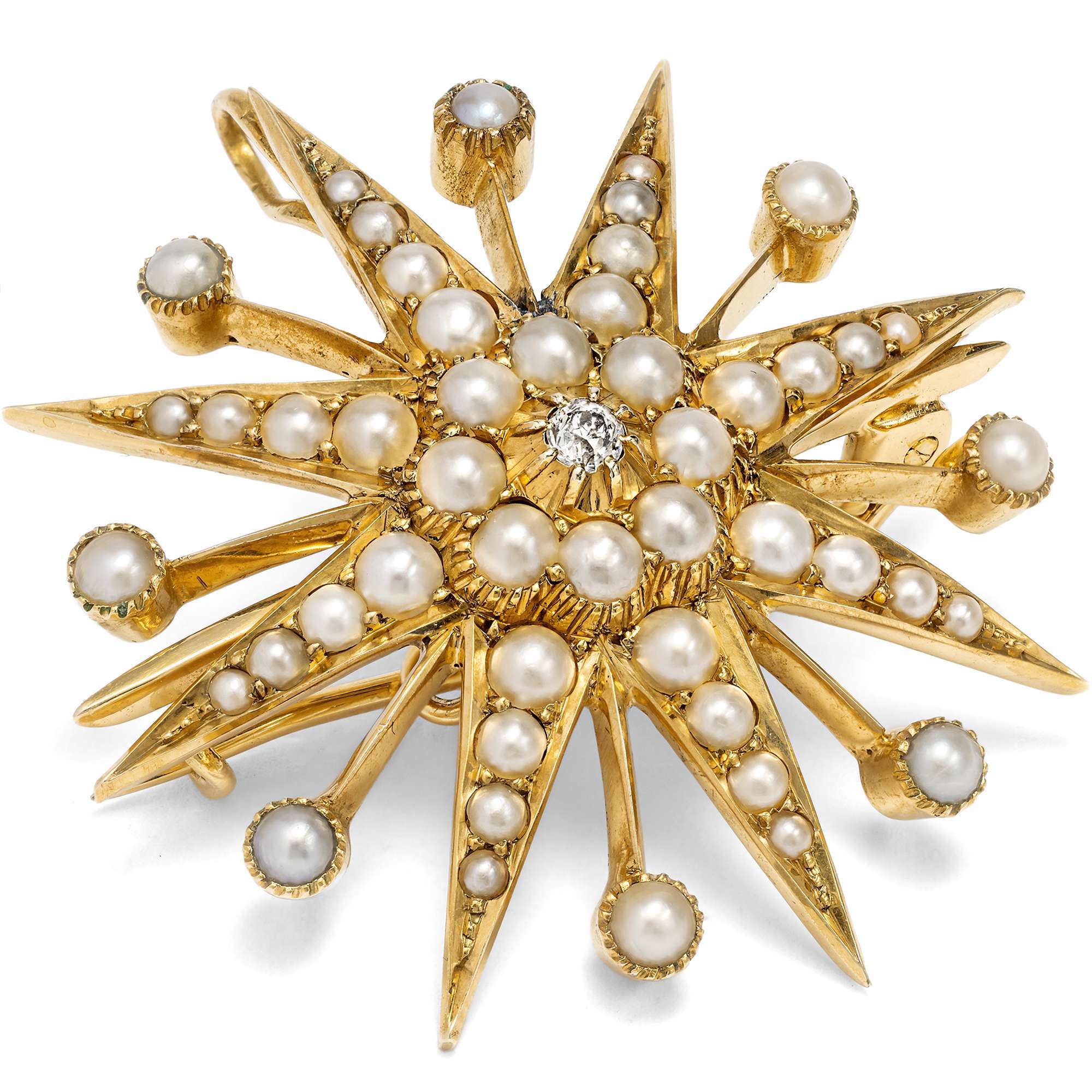 625187-hofer-antikschmuck-Viktorianische-Anhaenger-Brosche-mit-Diamant-und-Perlen-in-Gold-Grossbritannien-um-1900-Sternenglanz_2