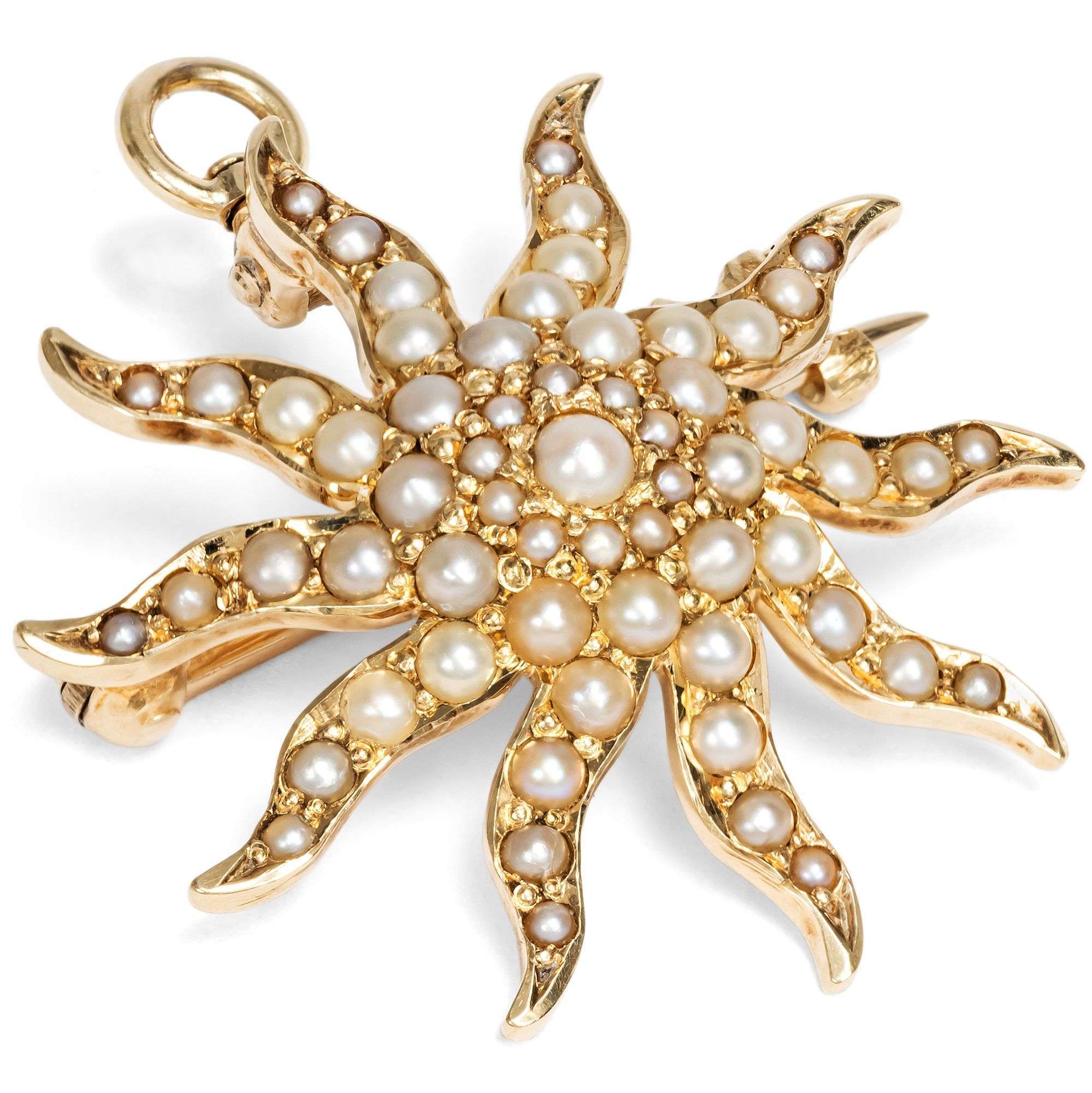 626827-hofer-antikschmuck-Bezaubernde-Anhaenger-Brosche-mit-Naturperlen-in-Gold-wohl-USA-um-1880-Sunburst_3