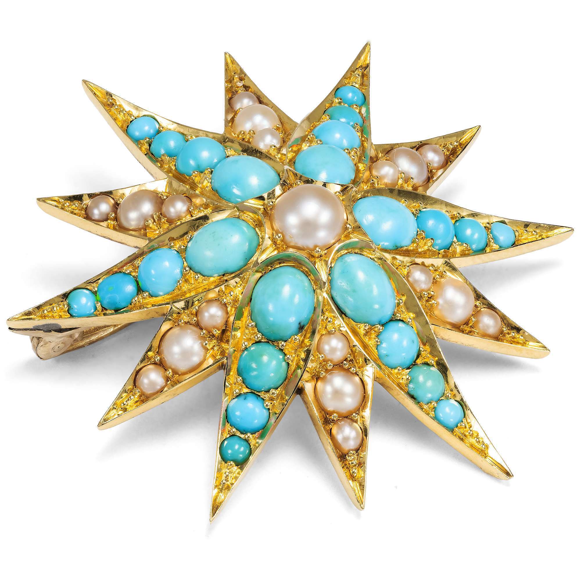 627046-hofer-antikschmuck-Fabelhafte-antike-Sternbrosche-mit-Tuerkisen-und-Perlen-in-Gold-um-1890-Sommernachtstraum-_2