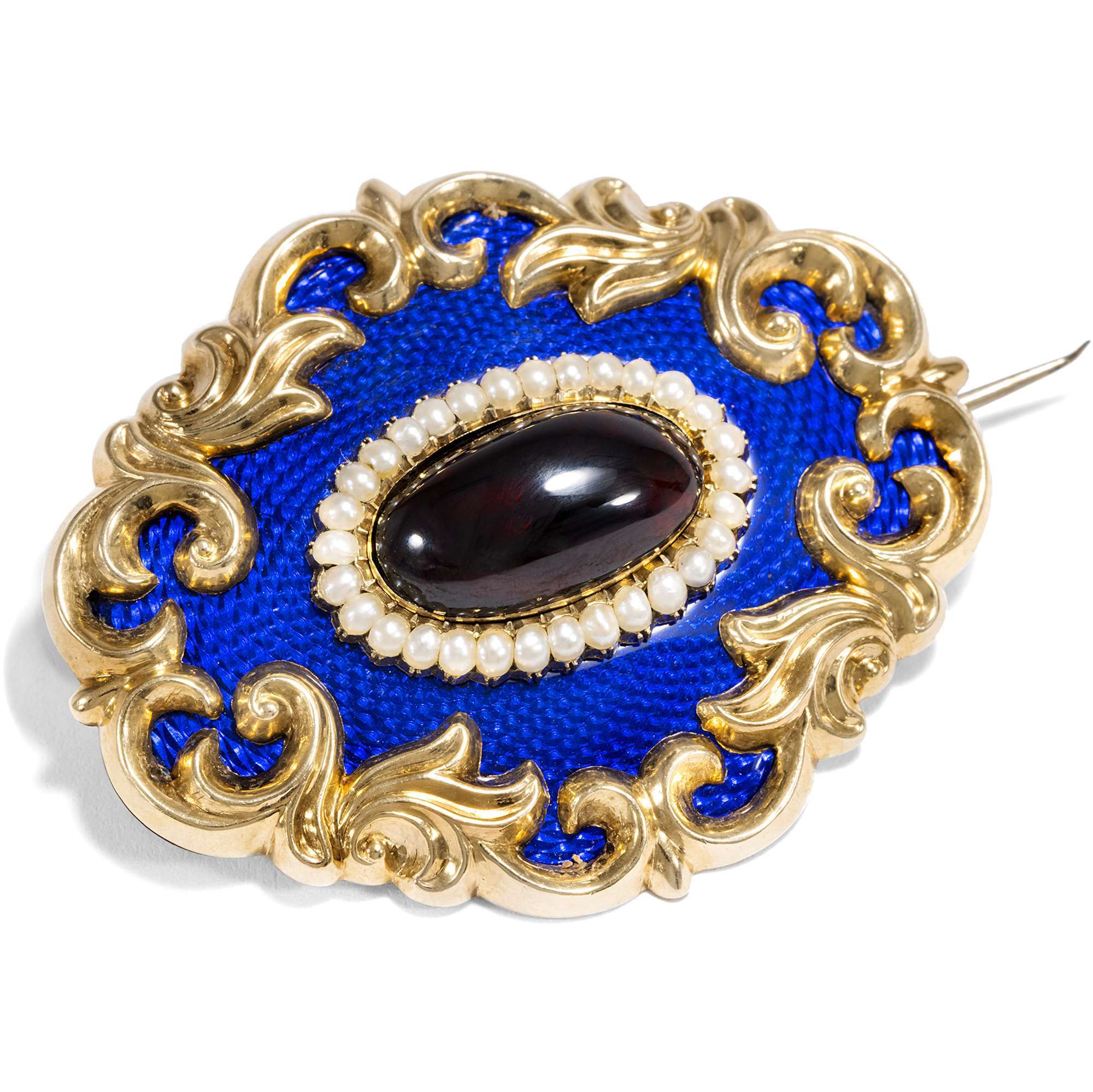 627779-hofer-antikschmuck-Antike-Brosche-mit-Vauxhall-Glas-Granat-und-Perlen-in-Gold-England-um-1840-Sommernacht-im-Biedermeier_3